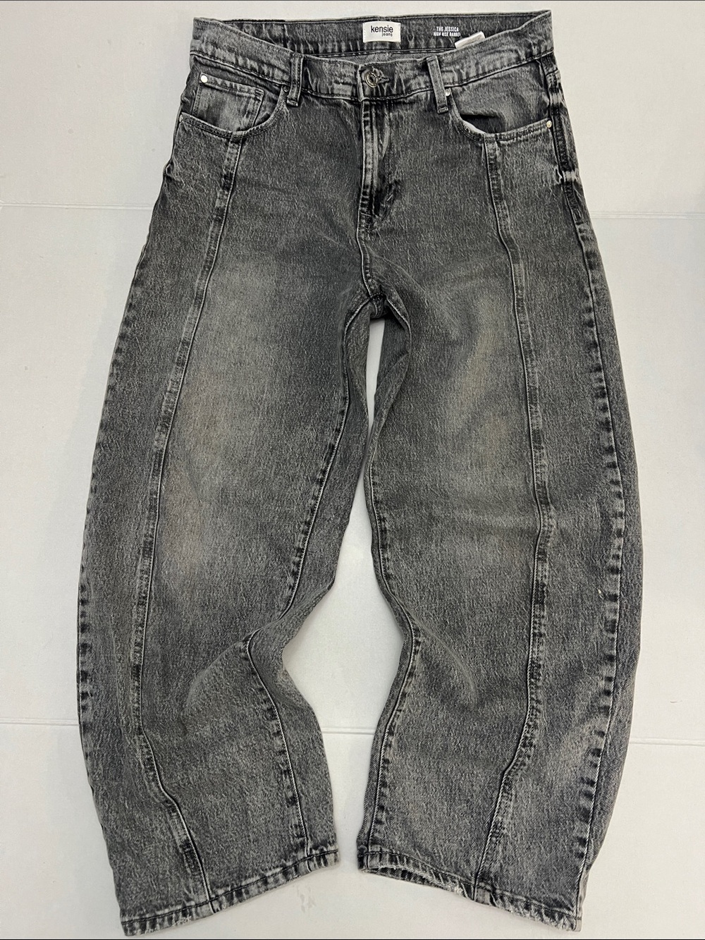 KENSIE JEANS THE JESSICA HIGH RISE BARREL DENIM GRAY SIZE 10 / 30 99% COTTON